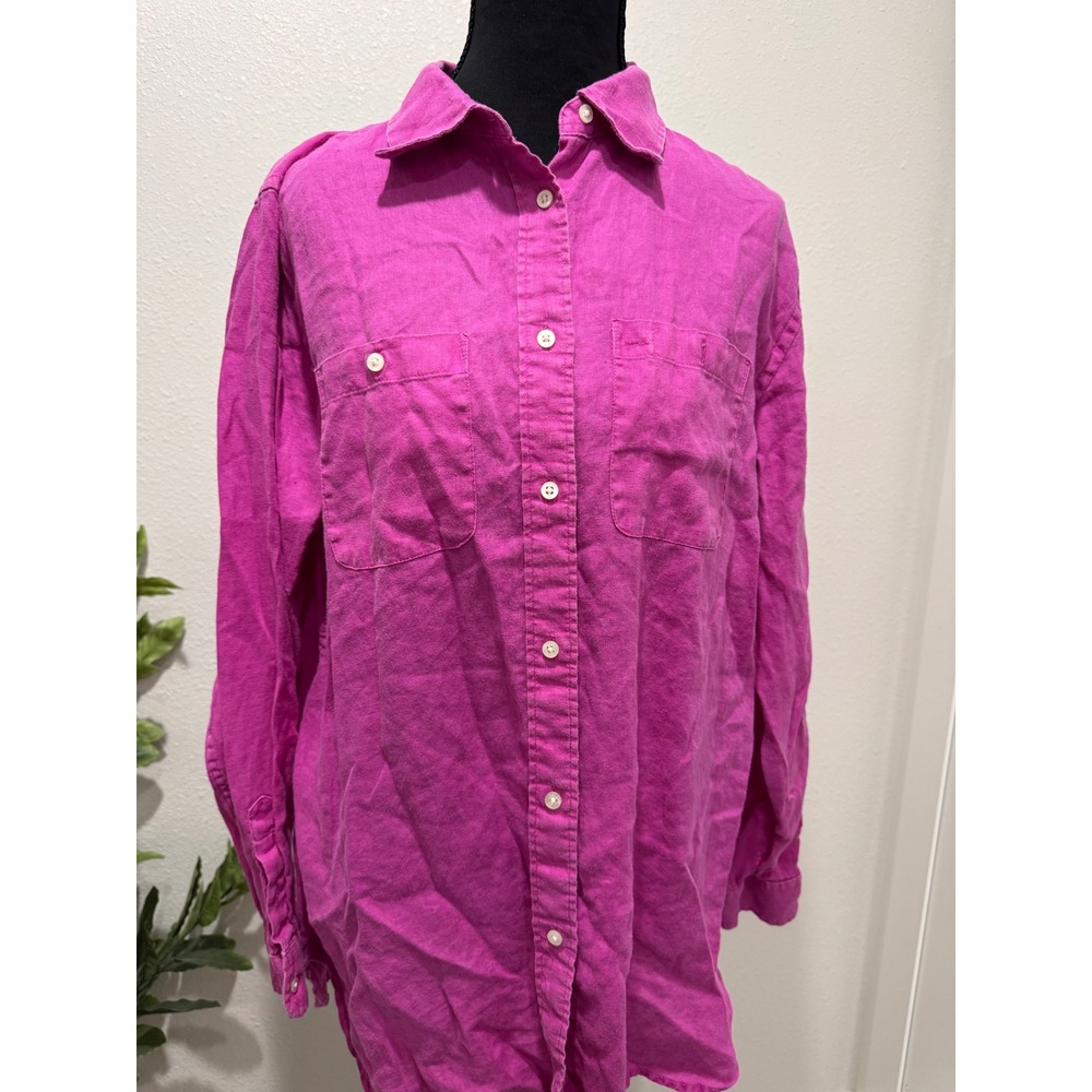 Lauren Ralph Lauren Magenta Pink 100% Linen Button Down Shirt Womens Large